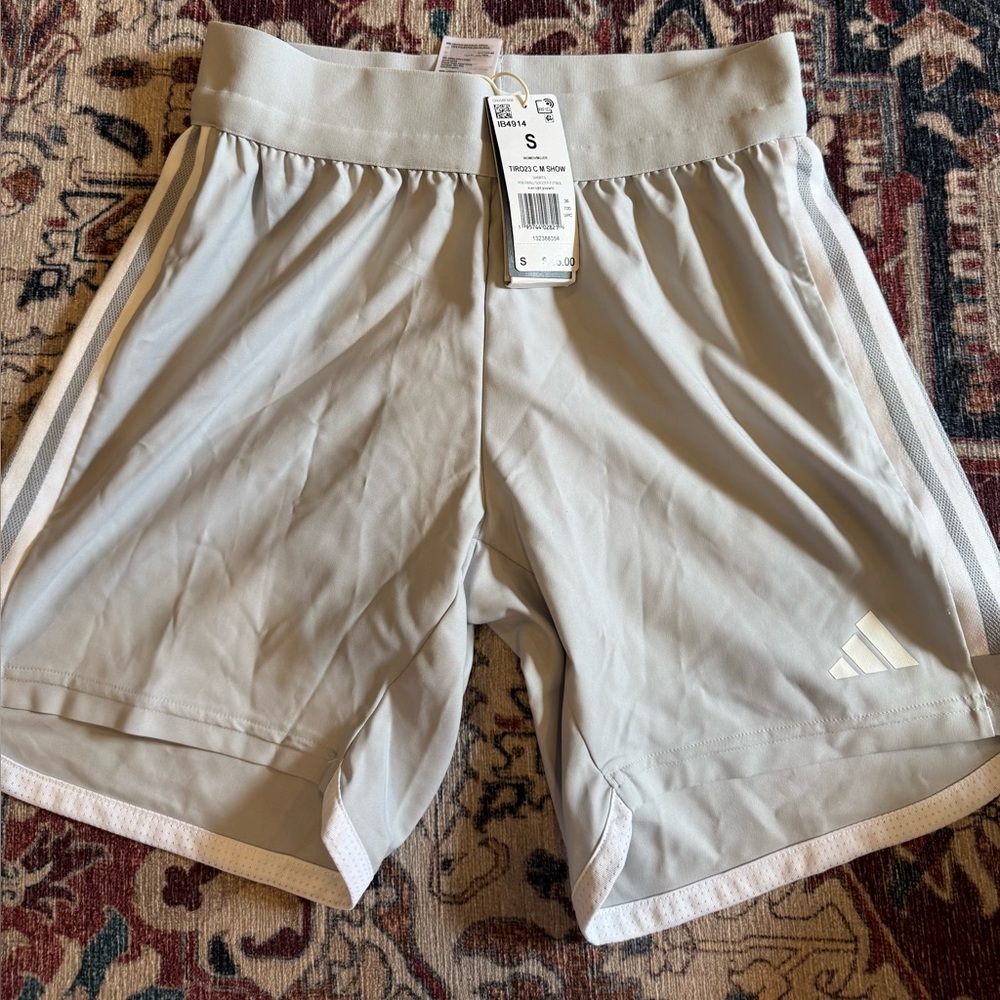 adidas Light Grey Athletic Shorts with White Stripes